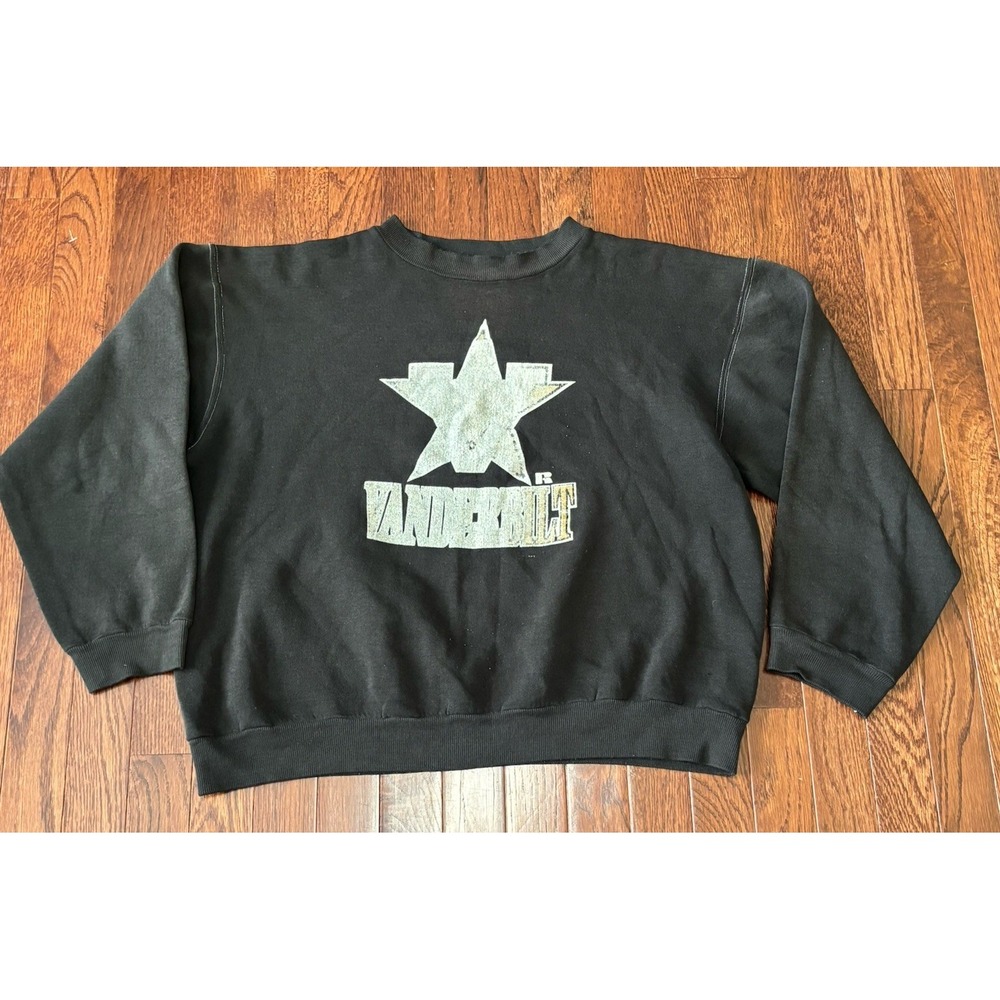 Vintage Vanderbilt Commodores Sweatshirt Mens L Black NCAA Russell‎ Athletic 90s